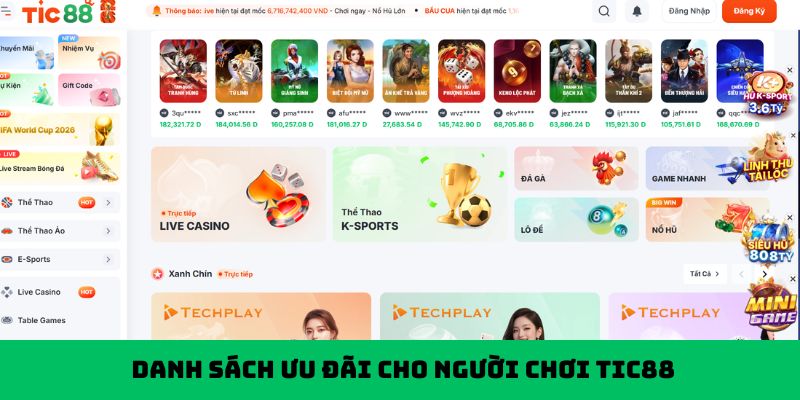 Danh sách ưu đãi cho người chơi Tic88